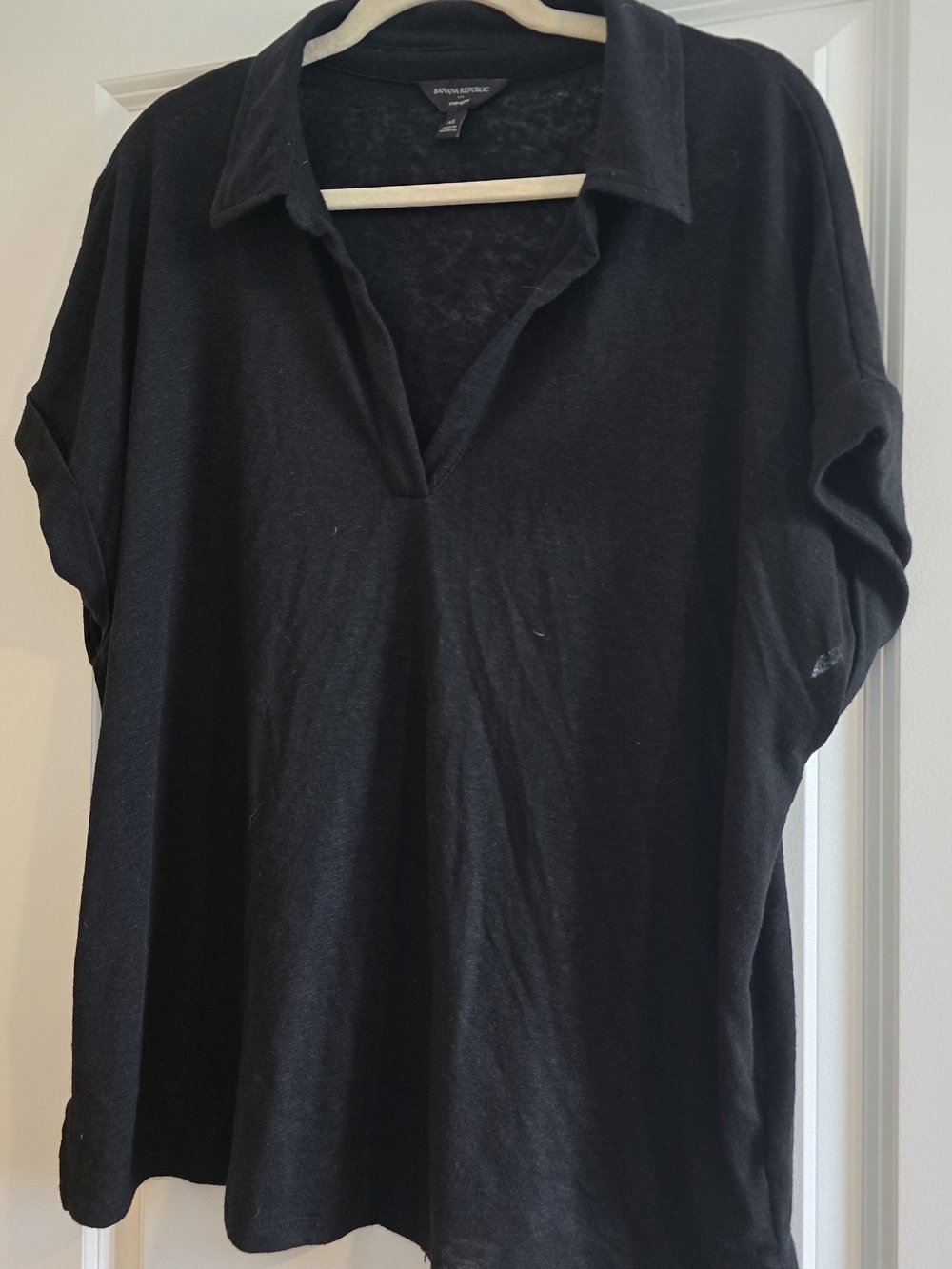 Banana Republic Black Open V-Neck Collared Tunic